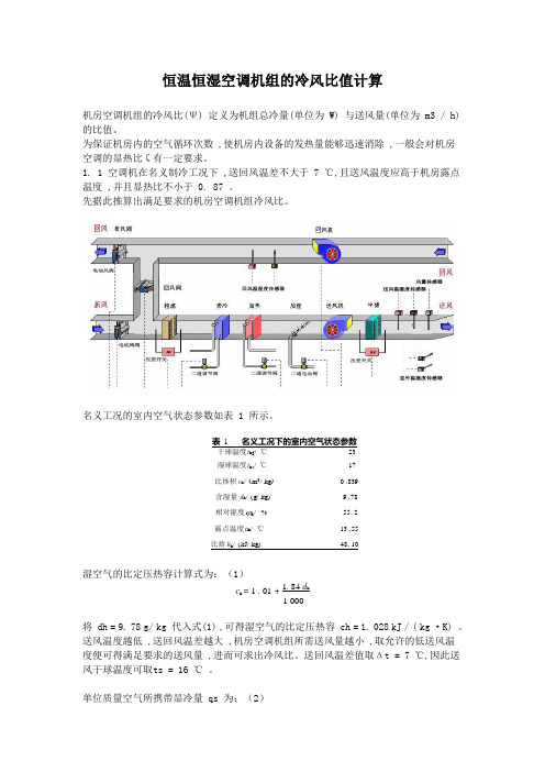 恒温恒湿空调机组的冷风比值计算