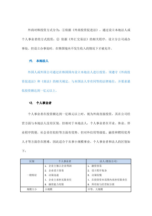 韩国对外投资企业方式