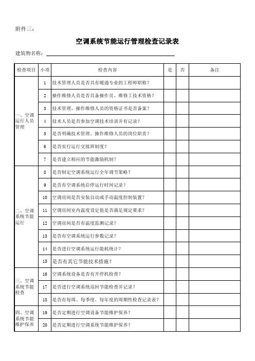 空调系统节能运行管理检查记录表