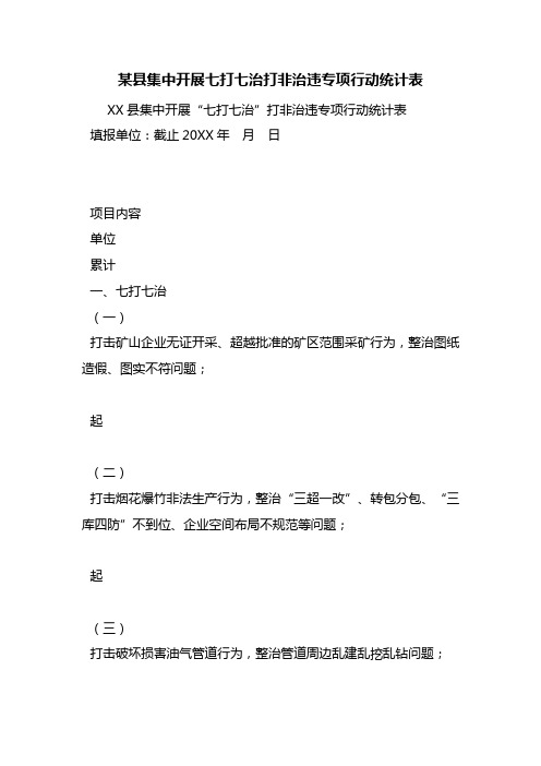 某县集中开展七打七治打非治违专项行动统计表