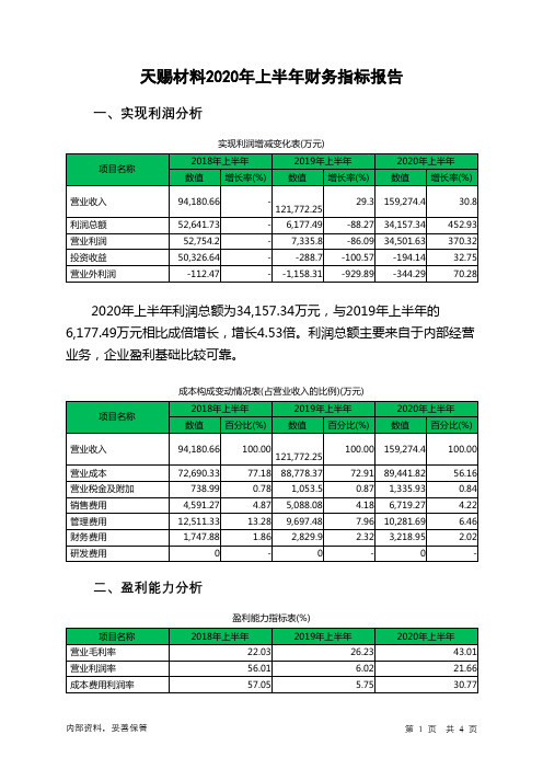 天赐材料2020年上半年财务指标报告