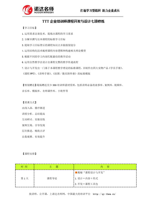 TTT企业培训师课程开发与设计七项修炼