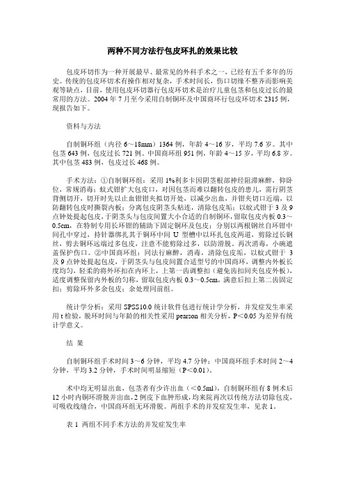 两种不同方法行包皮环扎的效果比较