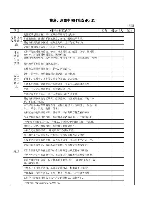 注塑、模具车间6S检查评分表