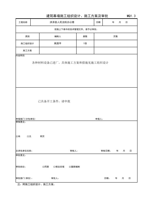 建筑幕墙施工组织设计、施工方案及审批