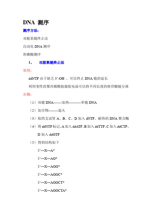 DNA测序测序方法双脱氧链终止法自动化DNA测序焦磷酸测序1