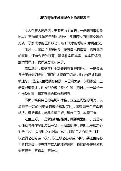 书记在青年干部座谈会上的讲话发言