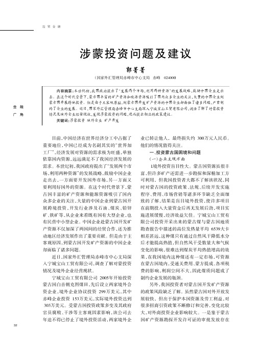 涉蒙投资问题及建议
