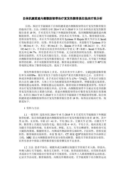 自体肌腱重建内侧髌股韧带治疗复发性髌骨脱位临床疗效分析
