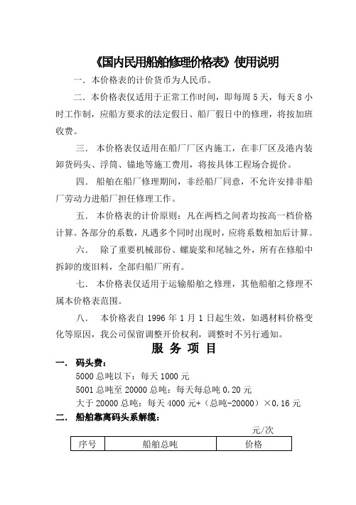 《国内民用船舶修理价格表》1996