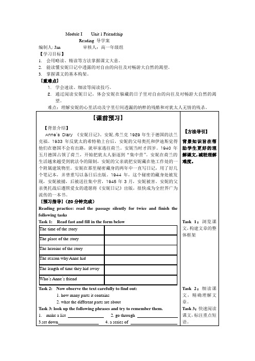 unt1 friendship  reading导学案
