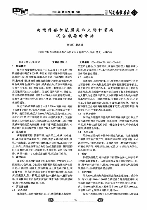 肉鸭传染性浆膜炎和大肠杆菌病混合感染的诊治