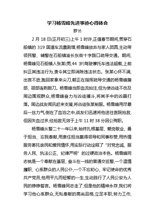 学习杨雪峰先进事迹心得体会
