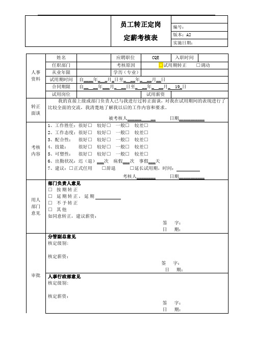 转正定岗定薪考核表102320