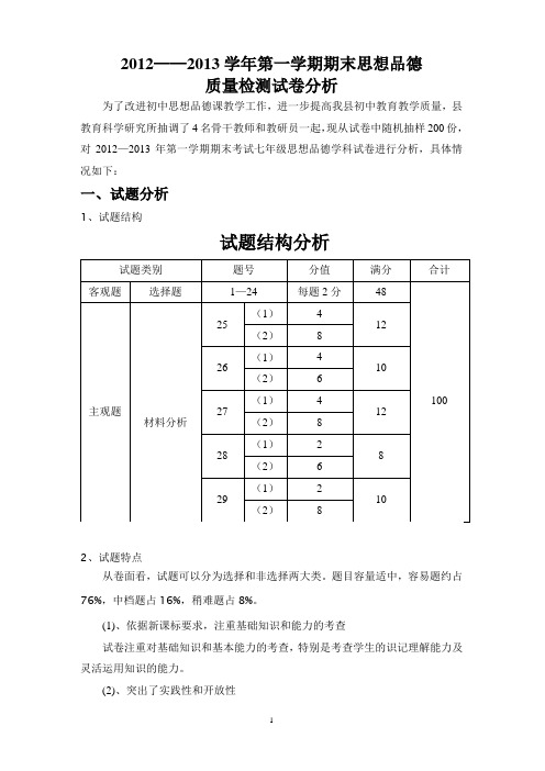 七年级思想品德试卷分析2