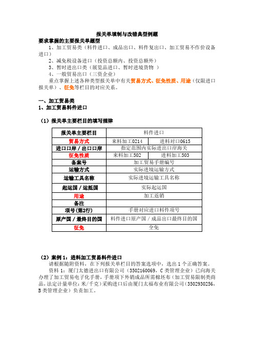 报关单填制与改错典型例题 2汇总