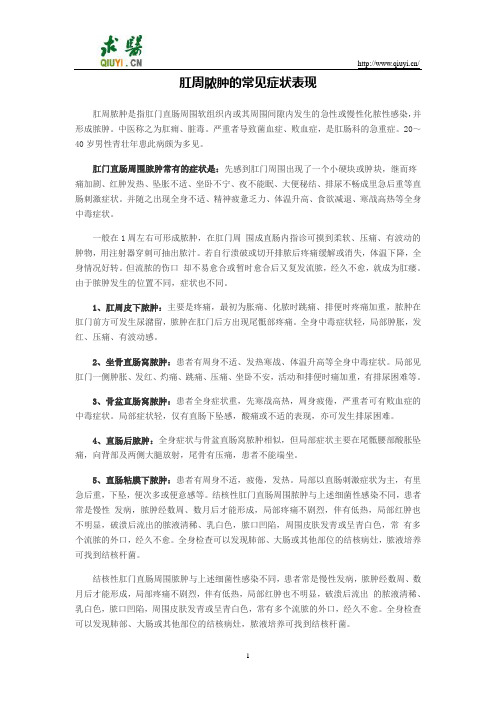 肛周脓肿的常见症状表现