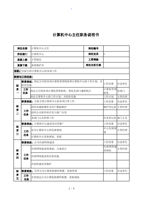 计算机中心主任的职务说明书