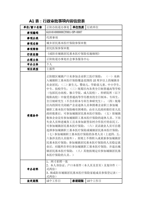 A1表行政审批事项内容信息表