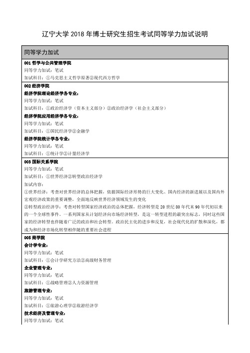 辽宁大学2018年博士研究生招生考试同等学力加试说明