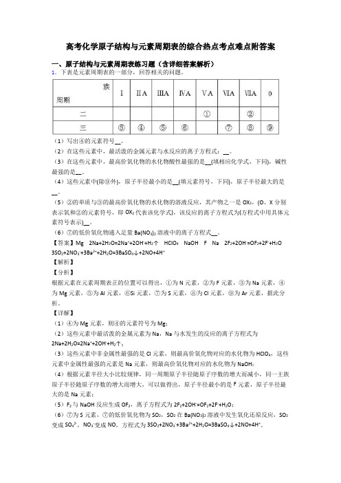 高考化学原子结构与元素周期表的综合热点考点难点附答案