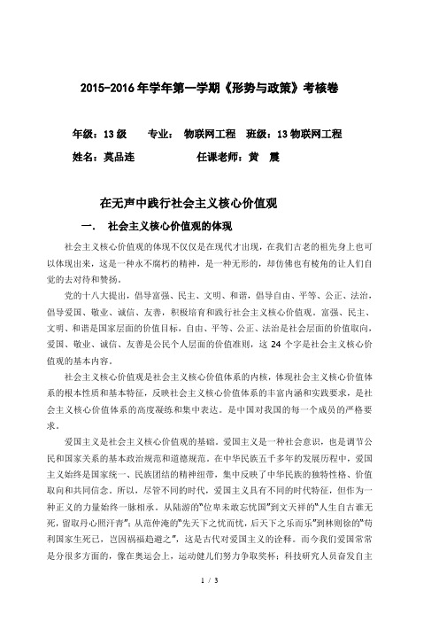 谈谈你对社会主义核心价值观的理解以及你的践行
