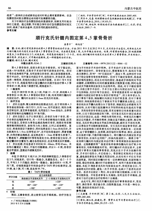 顺行克氏针髓内固定第4、5掌骨骨折