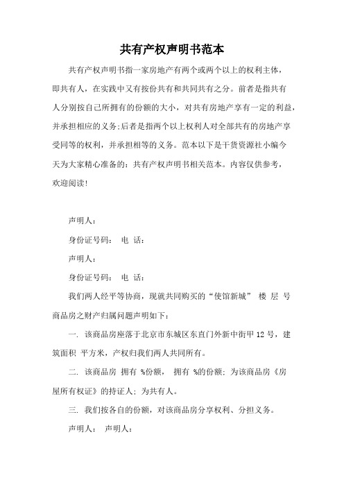 共有产权声明书范本