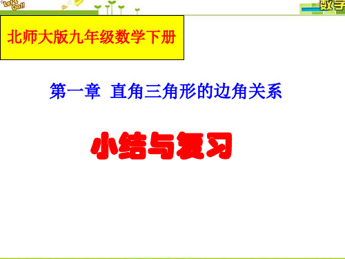 最新北师大版九年级数学下册第一章 直角三角形的边角关系小结与复习