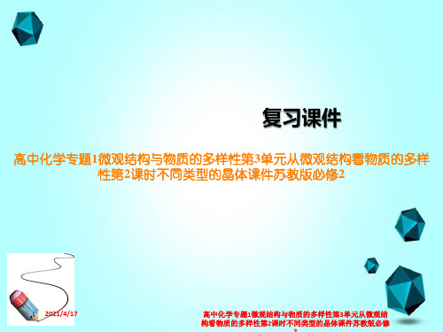 高中化学专题1微观结构与物质的多样性第3单元从微观结构看物质的多样性第2课时不同类型的晶体课件苏