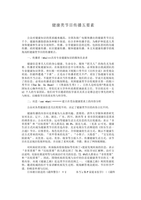 健康类节目传播五要素【分享】