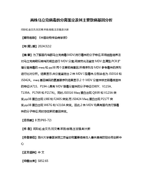 两株马立克病毒的分离鉴定及其主要致病基因分析