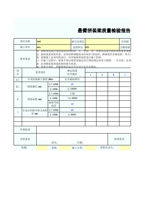 悬臂拼装梁质量检验报告单SZ030534