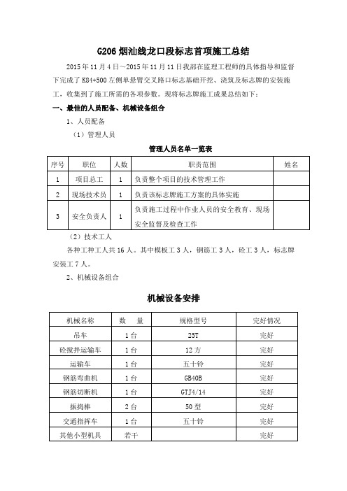 G206烟汕线标志施工首件总结