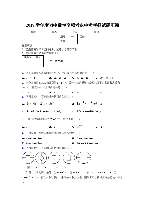 2019学年度初中数学高频考点中考模拟试题汇编837260