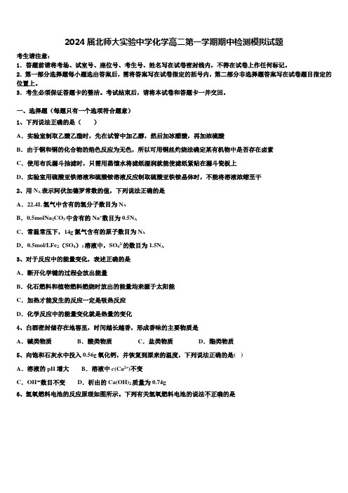 2024届北师大实验中学化学高二第一学期期中检测模拟试题含解析