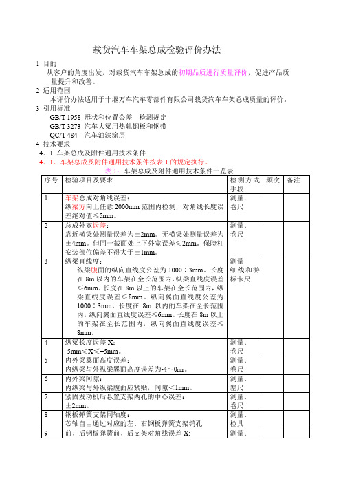 载货汽车车架总成检验评价办法