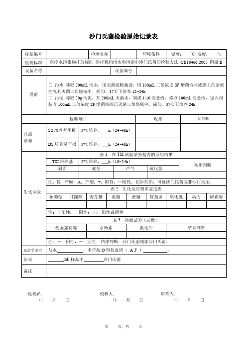 沙门氏菌原始记录表