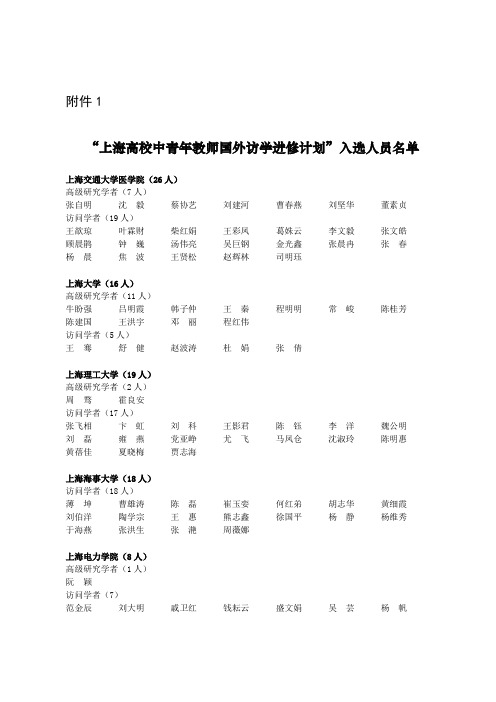 上海高校中青年教师国外访学进修计划