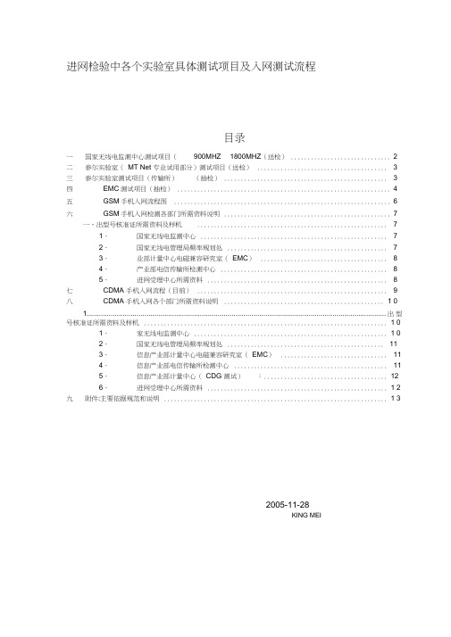 进网检验中各个试验室具体测试项目