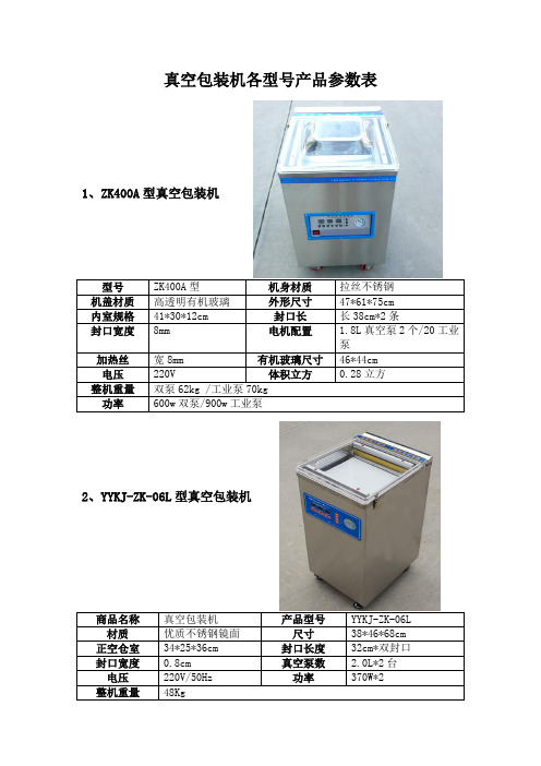 全自动真空包装机产品参数表和价格