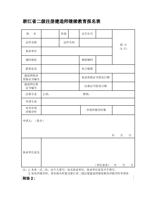 浙江省二级注册建造师继续教育报名表