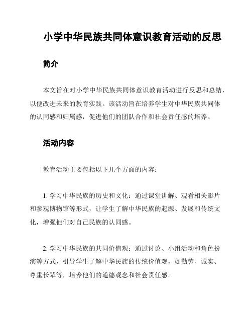 小学中华民族共同体意识教育活动的反思