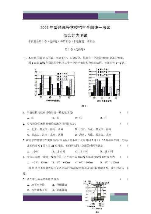 03年高考试题——综合能力(全国卷)