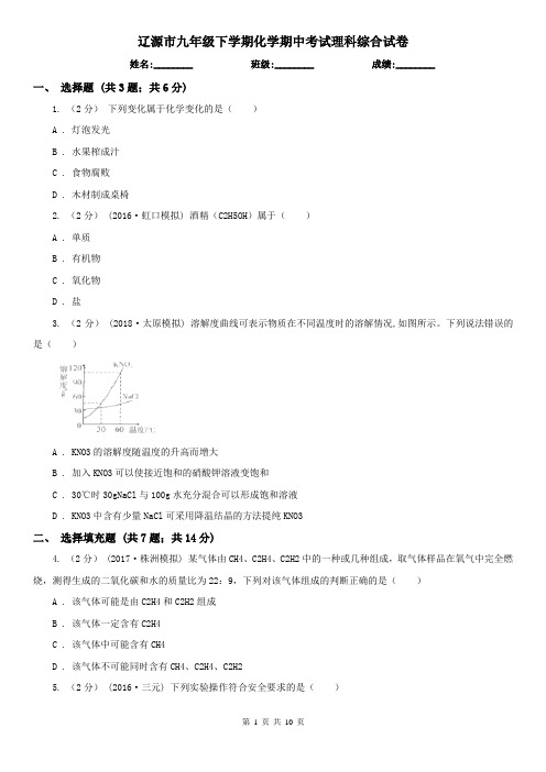 辽源市九年级下学期化学期中考试理科综合试卷