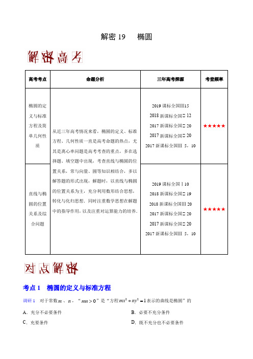 2020年高考理科数学之高频考点解密19 椭圆(解析版)