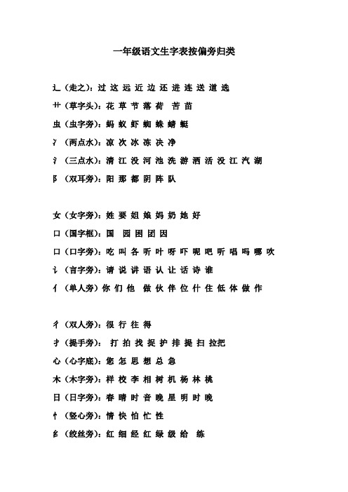 一年级语文生字表按偏旁归类(1)