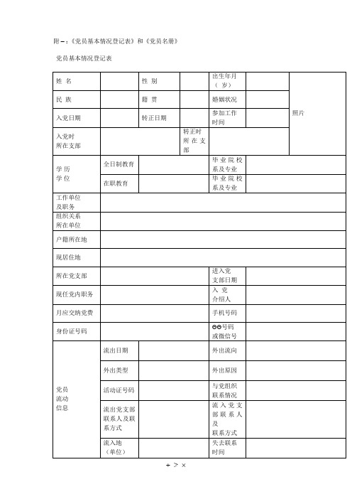 附2《党员基本情况登记表》和《党员名册》