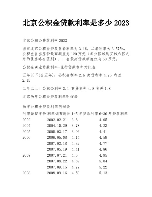 北京公积金贷款利率是多少2023