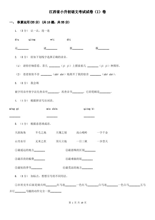 江西省小升初语文考试试卷(I)卷